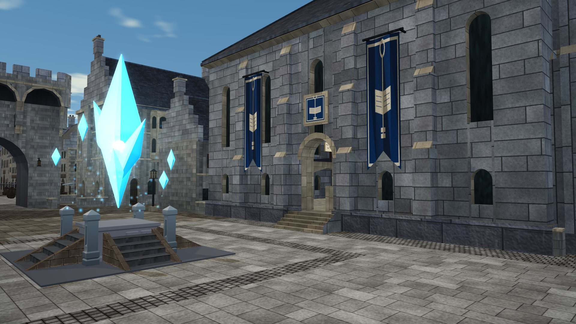 A teleport crystal in Caerdun's Crown Square.