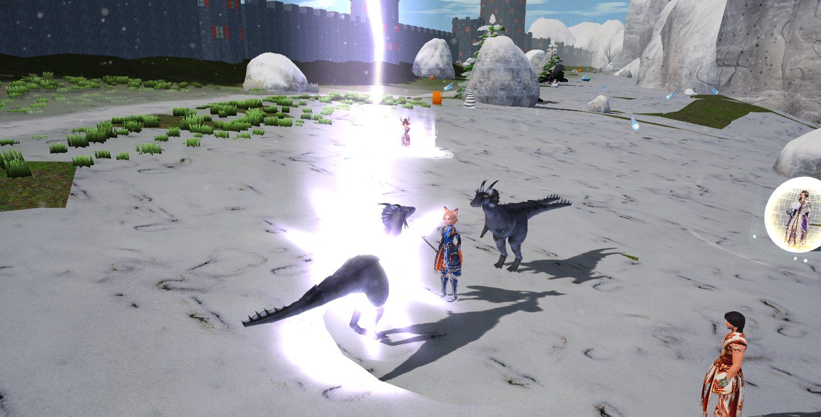 A Black Mage calls lightning down on a drake.